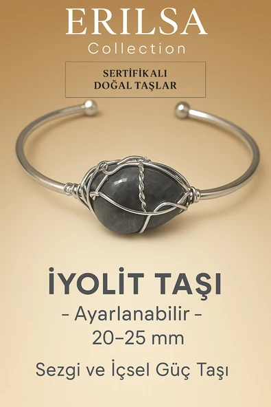 Sertifikalı Doğal İyolit Taşı Gümüş Kaplama Ayarlanabilir Bileklik – Sezgi ve İçsel Güç ürün görseli 1