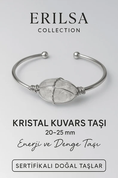 Sertifikalı Doğal Kristal Kuvars Taşı Gümüş Kaplama Ayarlanabilir Bileklik – Saflık ve Enerji ürün görseli 1