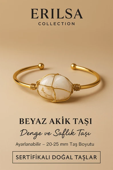 Sertifikalı Doğal Beyaz Akik Taşı Ayarlanabilir 24K Altın Kaplama Bileklik 20-25 mm ürün görseli 1