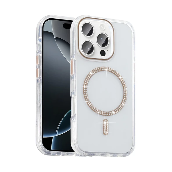 Zore Apple ile uyumlu iPhone 15 Pro Kılıf Taşlı Tasarım M-safe Şarj Özellikli Koment Silikon Kapak ürün görseli 1