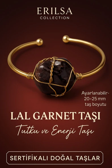 Sertifikalı Doğal Lal Garnet Taşı Ayarlanabilir 24K Altın Kaplama Bileklik 20-25 mm ürün görseli 1