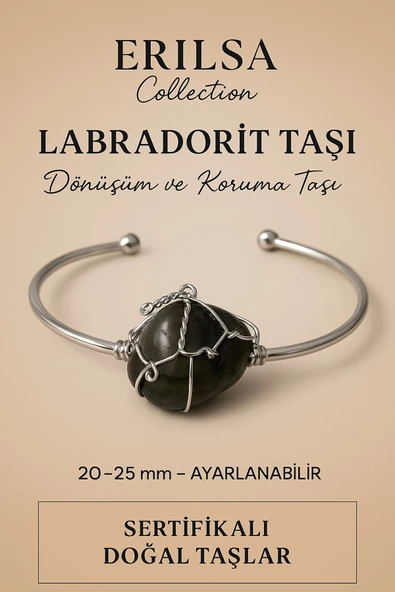 Sertifikalı Doğal Labradorit Taşı Gümüş Kaplama Ayarlanabilir Bileklik – Sezgi ve Dönüşüm ürün görseli 1