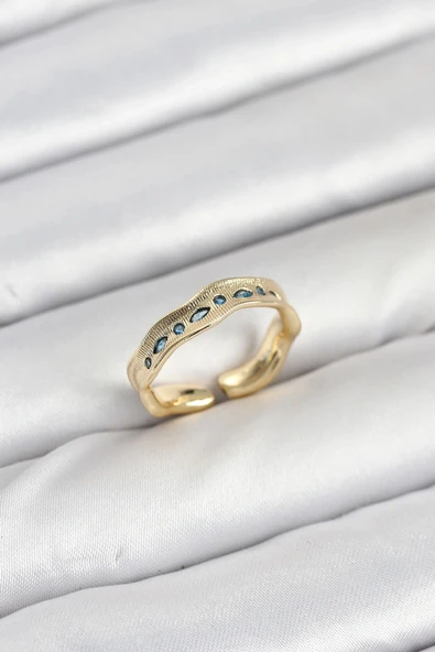 Mey İthalat® Pirinç Gold Renk Zirkon Taşlı Vintage Kadın Yüzük ürün görseli 1