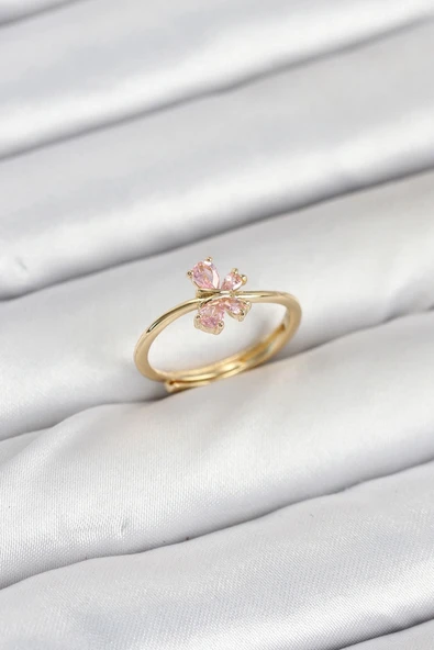 Mey İthalat® Pirinç Gold Renk Pembe Kelebek Kadın Yüzük ürün görseli 1