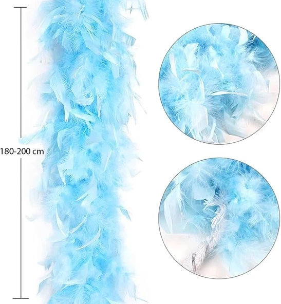 Mey İthalat® Açık Mavi Renk Kabarık Kalın Otriş Boa Tüy 6 cm Genişlik 180-200 cm Uzunluk ürün görseli 1