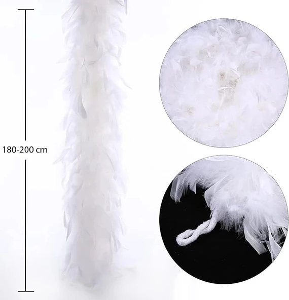 Mey İthalat® Beyaz Renk Kabarık Kalın Otriş Boa Tüy 6 cm Genişlik 180-200 cm Uzunluk ürün görseli 1