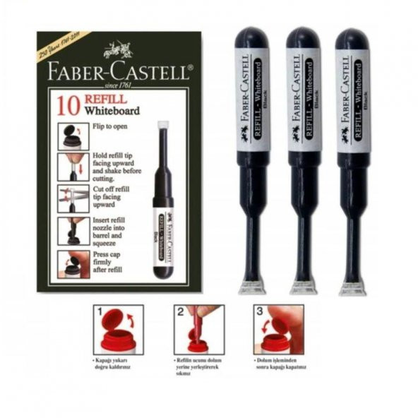 Siyah Yazı Tahta Kalemi Mürekkebi 3 Adet Faber Castell W-20 Yazı Tahta Kalemi Mürekkep ürün görseli 1