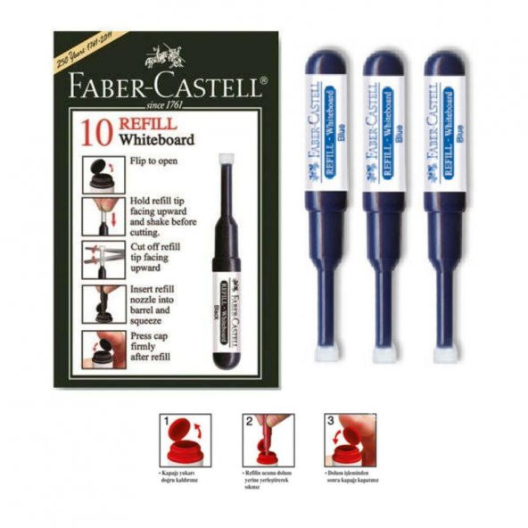 Mavi Yazı Tahta Kalemi Mürekkebi 3 Adet Faber Castell W-20 Yazı Tahta Kalemi Mürekkep ürün görseli 1