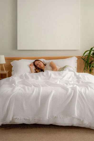 MYLASA HOME Müslin Yatak Örtüsü Ultra Yumuşak Yüksek Kaliteli 4 Kat Muslin Pike (Tek Kişilik (180x240 cm) ürün görseli 1