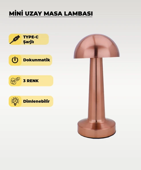 Rose Mantar Masa Lambası - Dokunmatik - 3 Renk Işık ürün görseli 1