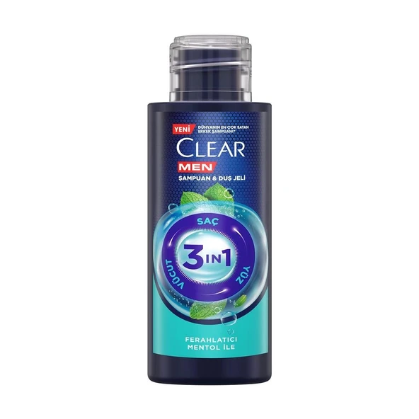 Clear Men 3in1 Ferahlatıcı Mentol Seyahat Boy Şampuan & Duş Jeli 90 ml ürün görseli 1