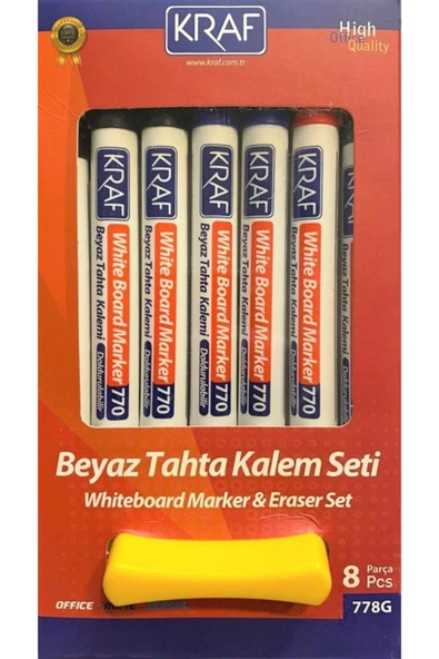 KRAF Beyaz Tahta Kalemi & Silgi Set 8 Li 778g ürün görseli 1