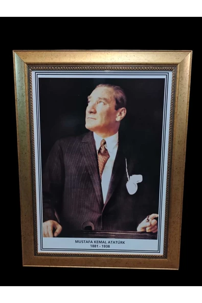 Panda Sarı Yaldizli Atatürk Portresi Yaldız Sarı Çerçeveli 60x80cm ürün görseli 1