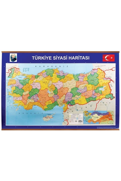 Panda 70x100 Cm Türkiye Siyasi + Fiziki Çıtalı Harita Tablo Pano ürün görseli 1