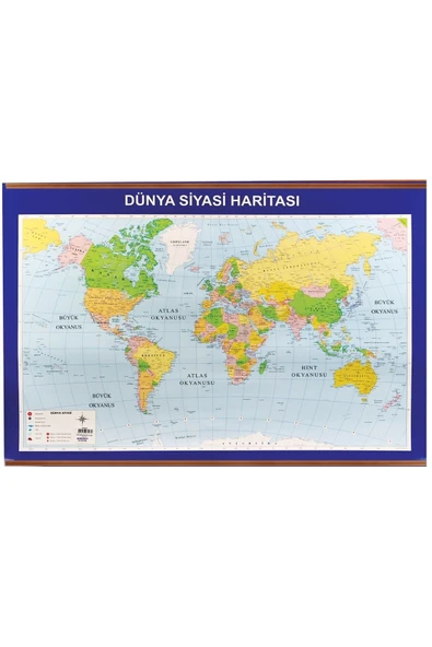 Panda 70x100 Cm Dünya Siyasi + Fiziki Çıtalı Harita Tablo Pano ürün görseli 1