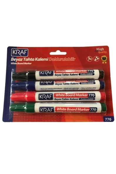 KRAF Beyaz Tahta Kalemi Doldurulabilir Set 4 Renk ürün görseli 1