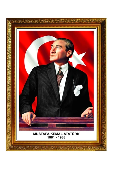 Panda 60x80 Cm Atatürk Köşesi Lüks Yaldızlı Çerçeveli Tablo ürün görseli 1