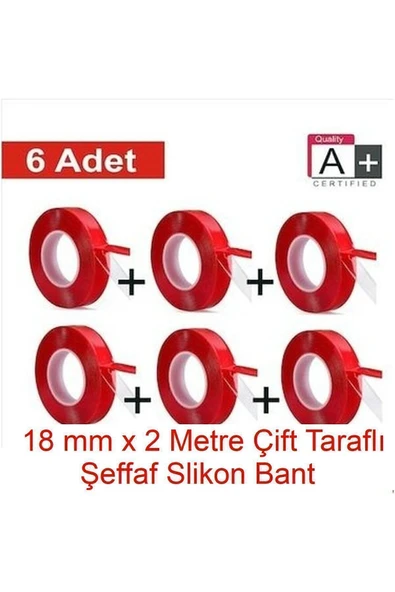 Panda 6 adet 18mmX2mt Çift Taraflı Montaj Slikon Bandı Doku Nano Silikonlu Süper Güçlü Bant ürün görseli 1