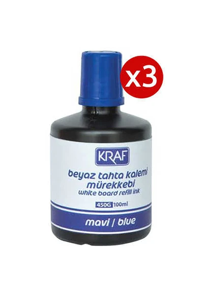 KRAF 3 Adet Kraf Beyaz Yazı Tahtası Mürekkebi 100ml Mavi ürün görseli 1