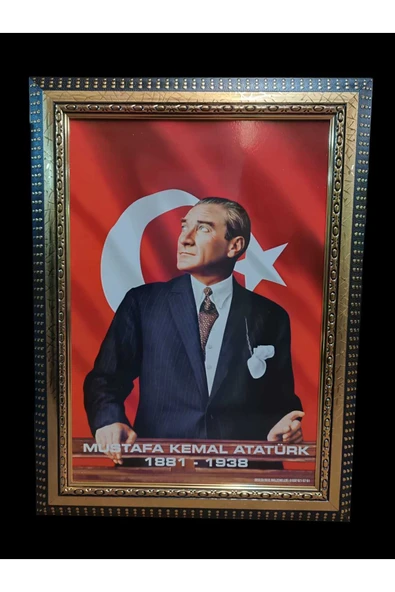 Panda Atatürk Portresi Yaldız Sarı-Siyah Çerçeveli 45x60cm ürün görseli 1