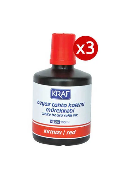 KRAF 3 Adet Kraf Beyaz Yazı Tahtası Mürekkebi 100ml Kırmızı ürün görseli 1