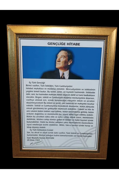 Panda Gençliğe Hitabe Portre Atatürk Köşe 60x80cm Sari Yaldızlı ürün görseli 1