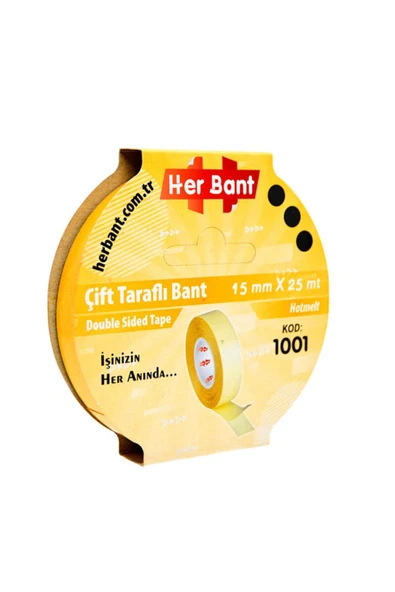 her bant Çift Taraflı Kağıt Bant Askılı 15mm X 25 Metre ürün görseli 1