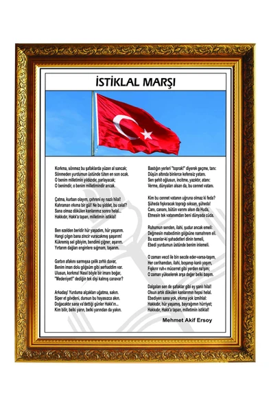 Panda 60X80 CM YALDIZLI ÇERÇEVELİ İSTİKLAL MARŞI PORTRE TABLO PANO-PAN641 ürün görseli 1
