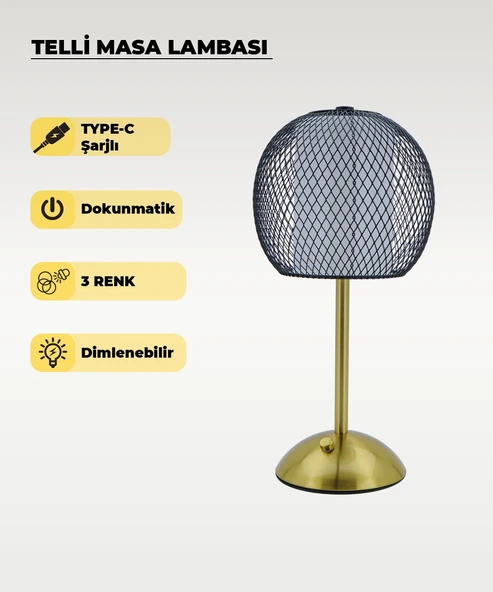 Siyah Telli Masa Lambası - Dokunmatik - 3 Renk Işık ürün görseli 1