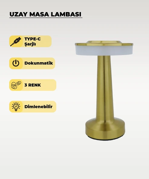 Gold Uzay Masa Lambası - Dokunmatik - 3 Renk Işık ürün görseli 1