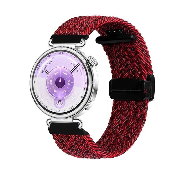 Sneezy Huawei Watch GT6 41mm İle Uyumlu FiberLink Manyetik Tokalı Kumaş Örgü Kordon  Kırmızı Koyu ürün görseli 1