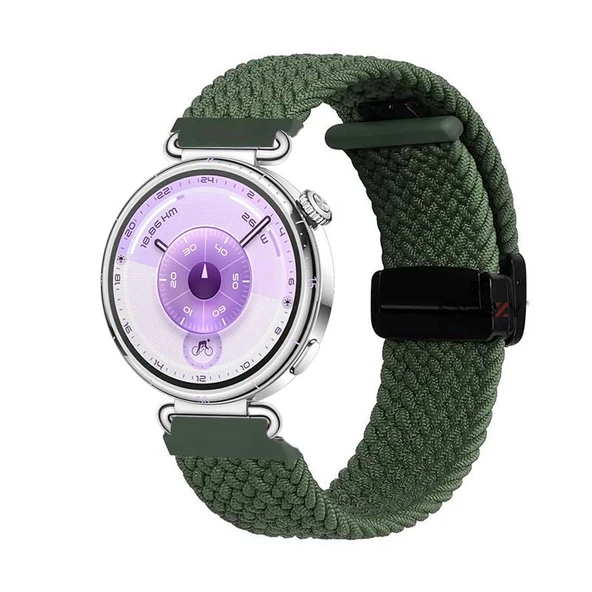 Sneezy Huawei Watch GT6 41mm İle Uyumlu FiberLink Manyetik Tokalı Kumaş Örgü Kordon  Haki ürün görseli 1
