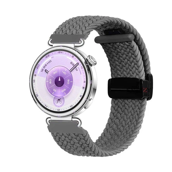 Sneezy Huawei Watch GT6 41mm İle Uyumlu FiberLink Manyetik Tokalı Kumaş Örgü Kordon  Koyu Gri ürün görseli 1