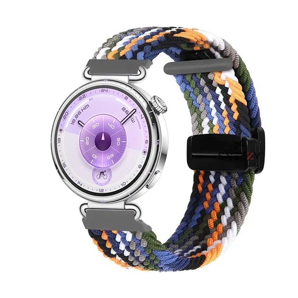 Sneezy Huawei Watch GT6 41mm İle Uyumlu FiberLink Manyetik Tokalı Kumaş Örgü Kordon  Siyah - Turuncu ürün görseli 1