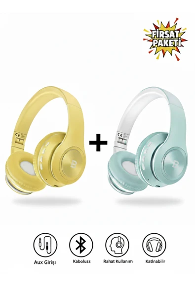 Tech&bello accessories Kablosuz Kulaküstü Sarı+Mavi Bluetooth Kulaklık Stereo-Mikrofon-aux Sd Kart HK-036 ürün görseli 1
