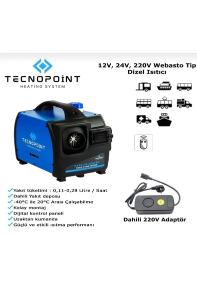 tecnopoint TC18-08 Webasto Tip Çanta Model Seyyar Dizel Isıtıcı 12V, 24V, 220V ürün görseli 1