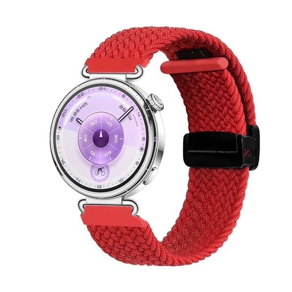 Sneezy Huawei Watch GT6 41mm İle Uyumlu FiberLink Manyetik Tokalı Kumaş Örgü Kordon  Kırmızı ürün görseli 1