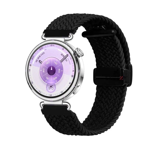 Sneezy Huawei Watch GT6 41mm İle Uyumlu FiberLink Manyetik Tokalı Kumaş Örgü Kordon  Siyah ürün görseli 1