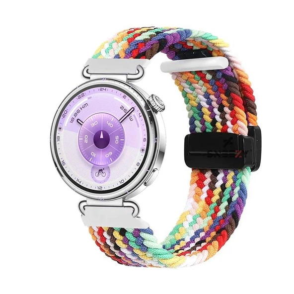 Sneezy Huawei Watch GT6 41mm İle Uyumlu FiberLink Manyetik Tokalı Kumaş Örgü Kordon  Gökkuşağı ürün görseli 1