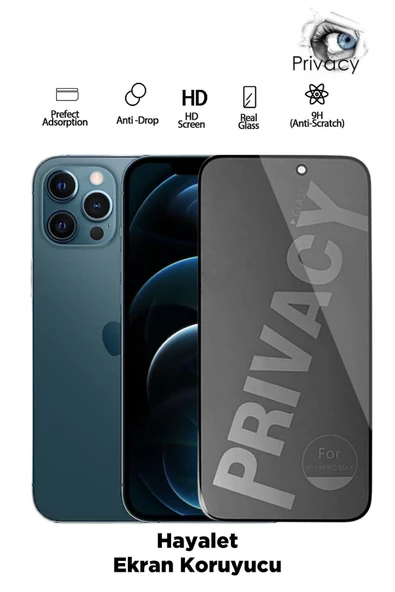 Tntech İPHONE 12 PRO MAX UYUMLU TAM KAPATAN HAYALET EKRAN KORUYUCU PRİVACY TAMPERLİ KIRILMAZ CAM ürün görseli 1