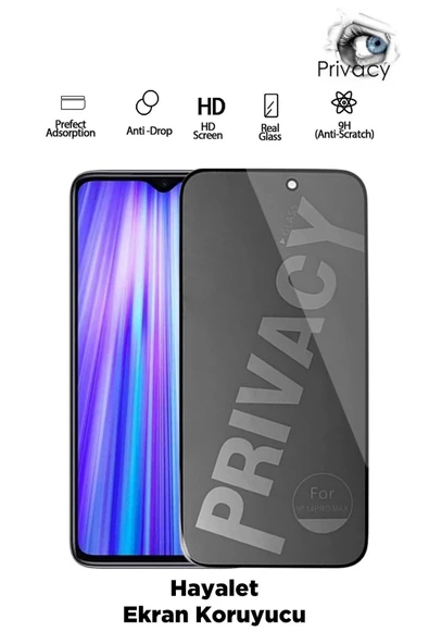 Tntech XİAOMİ REDMİ NOTE 8 PRO UYUMLU TAM KAPATAN HAYALET EKRAN KORUYUCU PRİVACY TAMPERLİ KIRILMAZ CAM ürün görseli 1