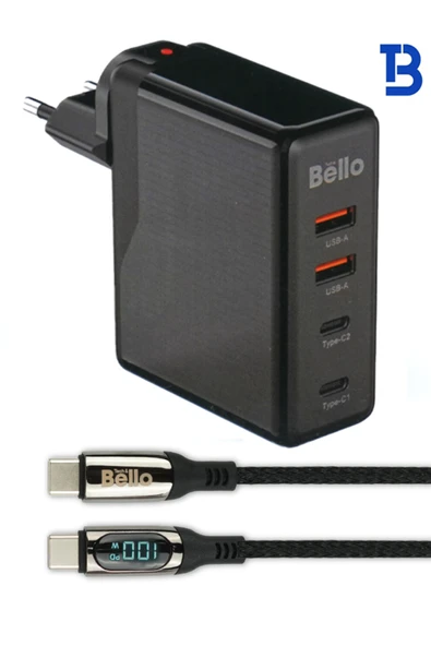 Tech&bello accessories 100w 3 Port Usb Type-c Adaptör Ve Hızlı Şarj Data Kablosu 100W 1.2m BA-03 100w ürün görseli 1