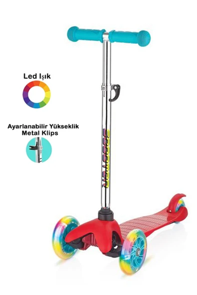 Tntech 3 Tekerlekli (7Renk Işıklı) Gövde Sıkıştırma Mandallı Yükseklik Ayarlı Işıklı Scooter ürün görseli 1