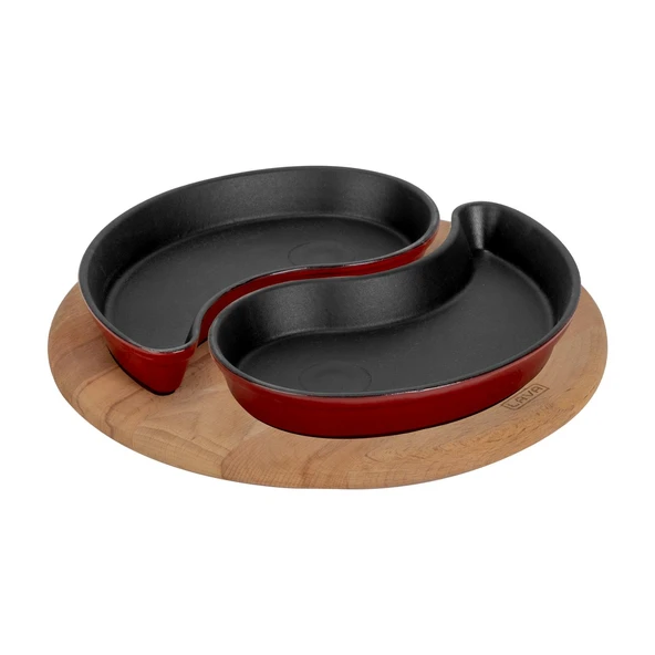 Lava Döküm Damla Formlu 2'li Set Yingyang Fajita Tabağı Kayın Servis Ahşabı Ölçü 10x20cm.-Bordo ürün görseli 1