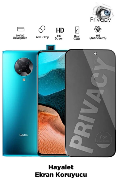 Tntech XİAOMİ REDMİ K30 PRO TAM KAPATAN HAYALET EKRAN KORUYUCU PRİVACY TAMPERLİ KIRILMAZ CAM ürün görseli 1