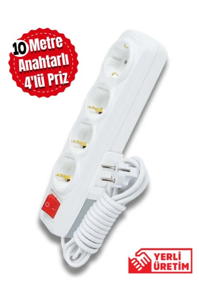 Tntech 10 Metre 4'lü Anahtarlı Kablolu Topraklı Grup Priz 9259 ürün görseli 1