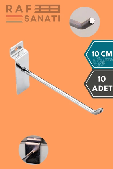 10 Adet Kanallı Pano Kancası 10 cm - Askı Kanca Raf Askısı Raf Aksesuar Tel Askı Raf Kancası ürün görseli 1