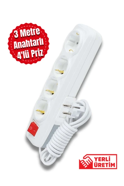 Tntech 4'lü Priz Anahtarlı 3m Uzatma Kablosu 9246 ürün görseli 1