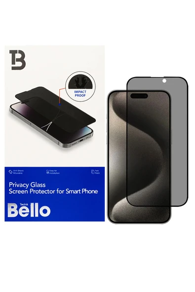 Tech&bello accessories İphone 14 Pro Uyumlu Defender Ekran Koruyucu Privacy (Hayalet) Temperli Tam Kaplama Kırılmaz Cam ürün görseli 1