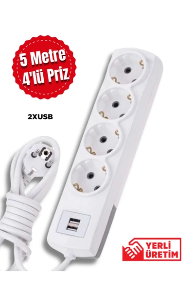 Tntech Tntec 4'lü Priz 2 Usb Girişli 5m Uzatma Kablosu 9215 ürün görseli 1